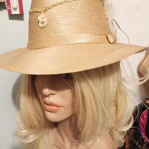 Elegant Tan Women's Hat with Gold Chain Accent